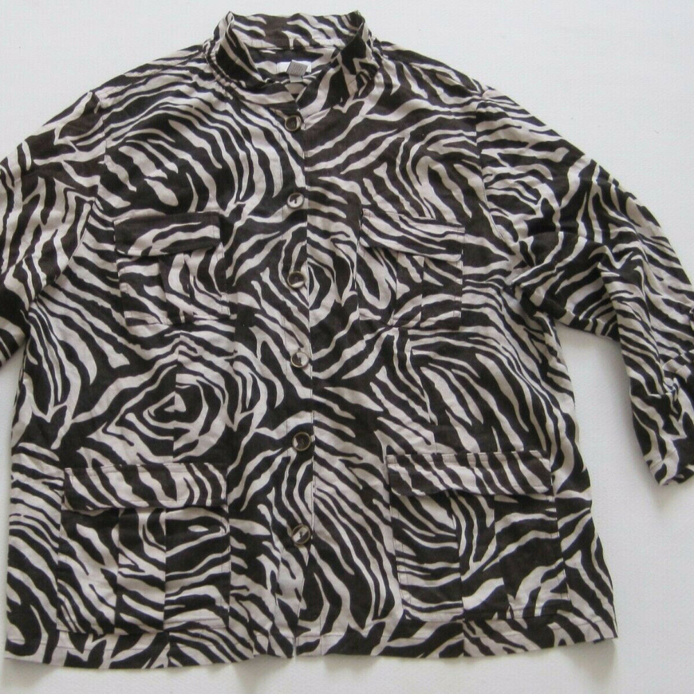 CHICOS Shirt 4 Womens Blouse Zebra Print Linen